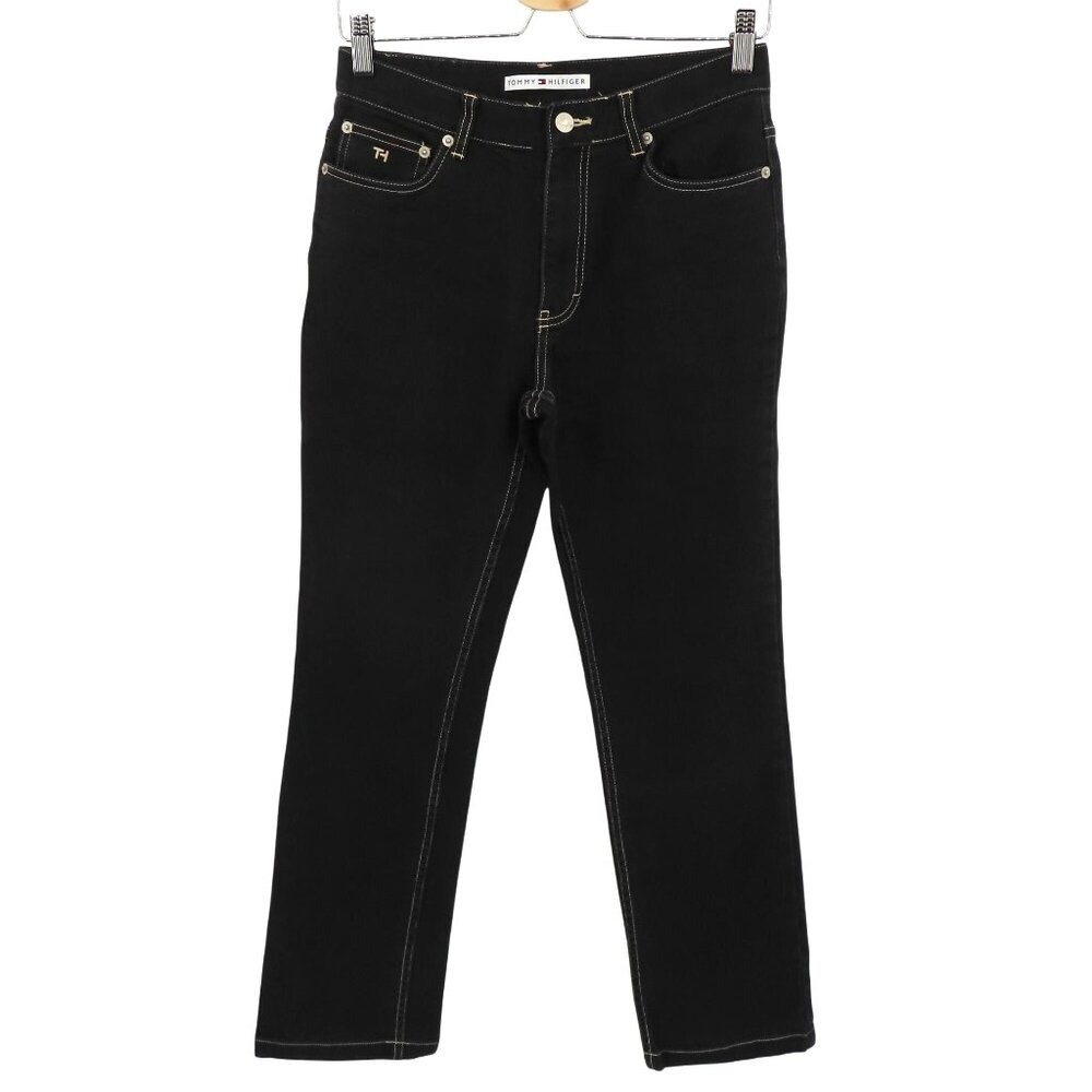 VTG Tommy Hilfiger Women 6 Black Cotton Blend Denim Jeans Embroidered Pocket